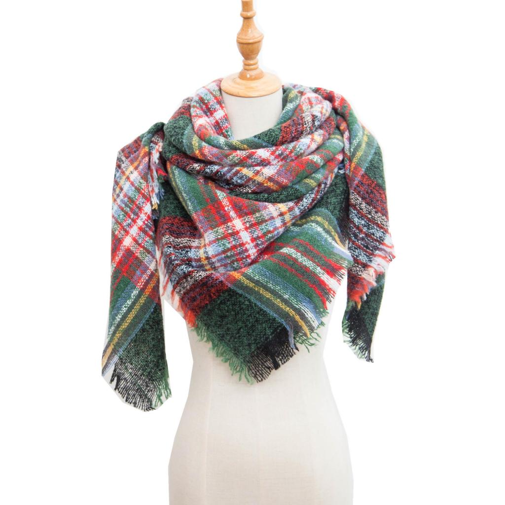 European and American Style Large Check Triangle Snood Scarf - Spring, Autumn, Winter