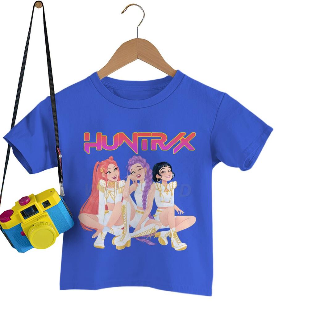 Милая аниме K-pop футболка Demon Hunters Huntr/x для мальчиков девочек летняя с коротким рукавом повседневные топы футболки с круглым вырезом детская одежда