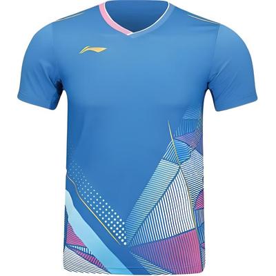 Футболка с коротким рукавом Li Ning International Team Competition, быстросохнущая, дышащая, удобная, классная, спортивная, мужская, синяя AAYU127-4