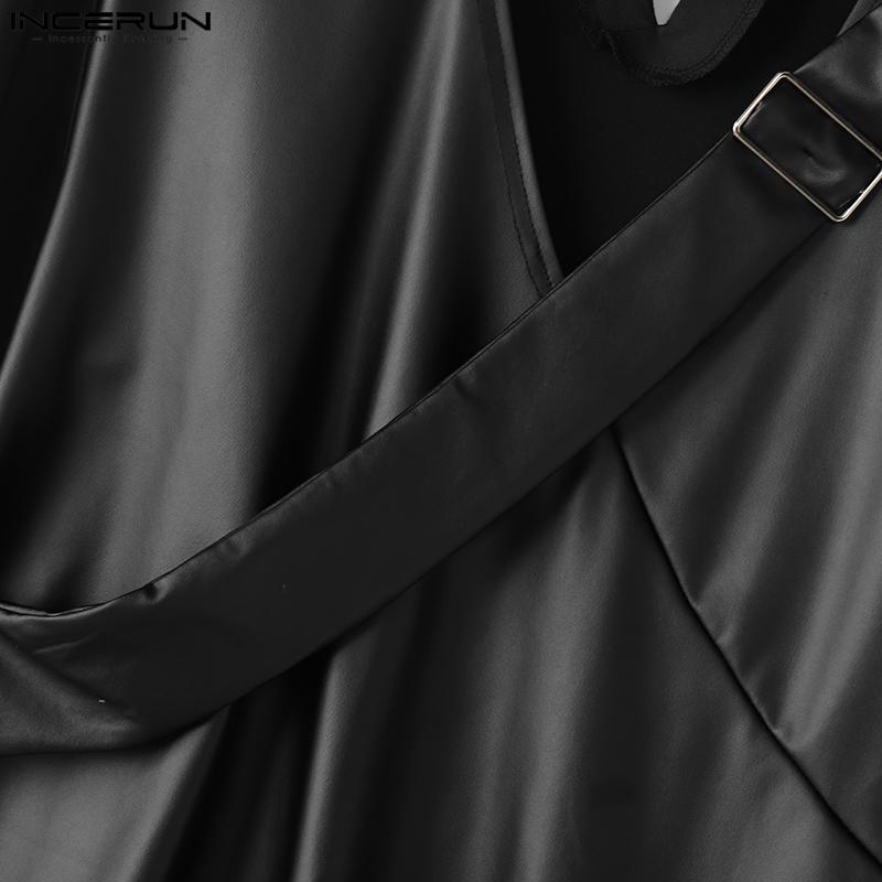 INCERUN Мужские топы из искусственной кожи с высоким вырезом и длинными рукавами спереди и сзади в стиле пэчворк