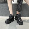 Men's Trendy Retro Spanish Leather Motorcycle Boots with Thick-Sole Platform and Metal Rivets.