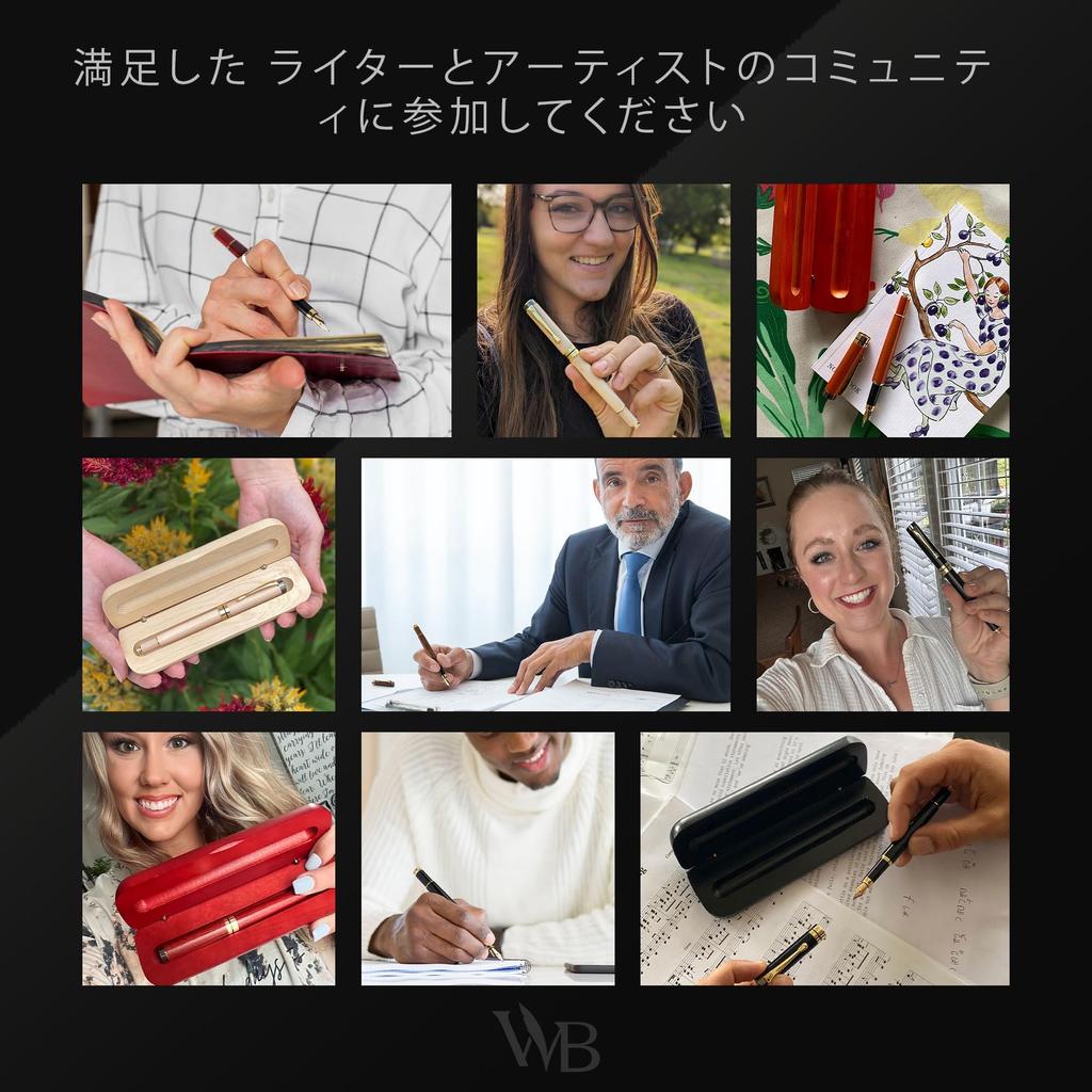 Wordsworth Black Premium Wooden Fountain Pen Crest 6 Fountain Pen Ink Cartridges 24K Gold Finish 18K Medium Nib Suitable for Men and Women