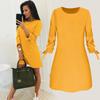 Casual Solid Color O-Neck Dress with Lace for Spring, Summer, and Autumn