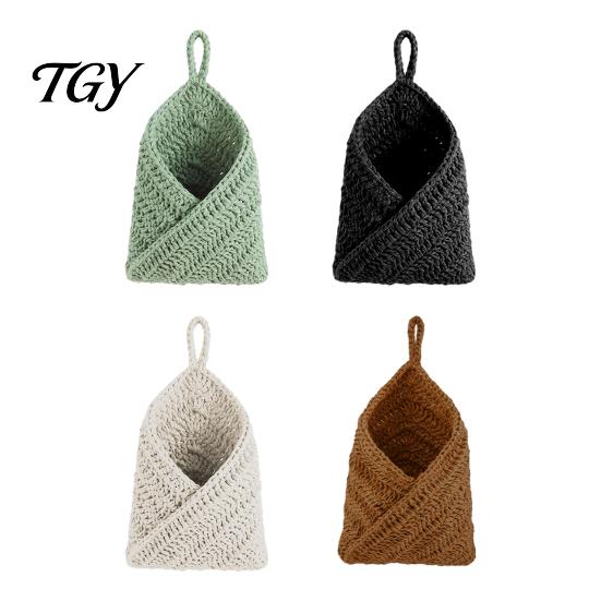 Thickened Cotton Rope Basket 3PCS Hanging Woven Storage Basket, Wall-mounted Organizer Wall Vegetable Pouches, Boho Multi-functional Bag for