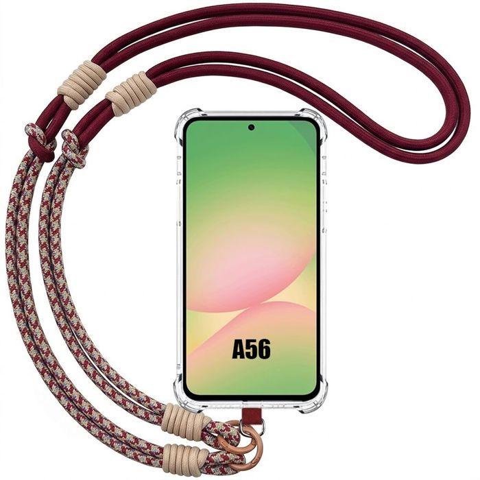 Coque pour Samsung Galaxy A56 5G, Antichoc Transparent Slim avec Cordon Détachable Bordeaux