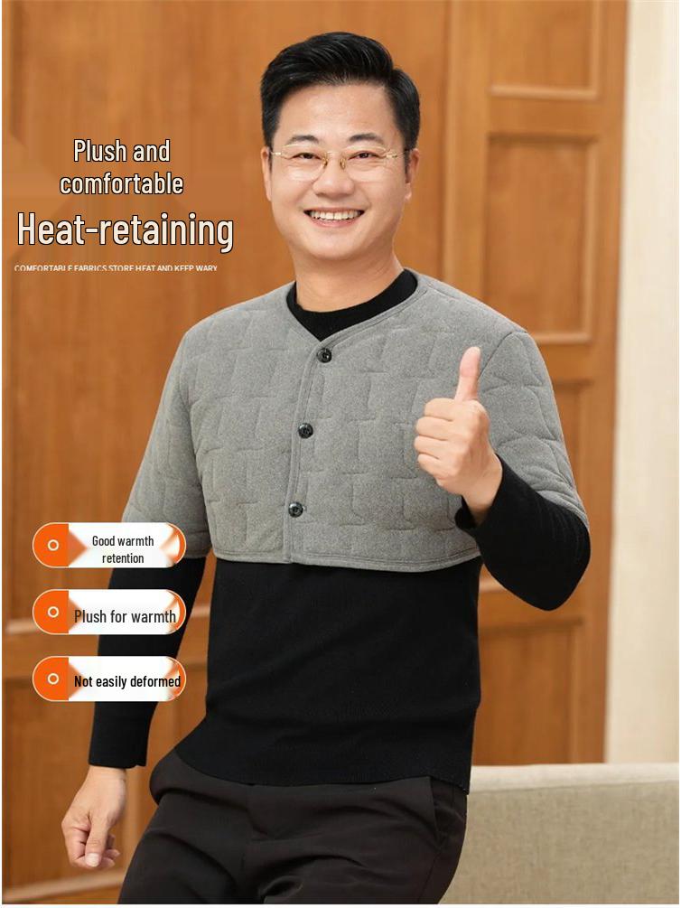 Мужской зимний бархатный стеганый жилет - Теплый, свободного кроя, с защитой плеч и шеи для людей среднего и пожилого возраста
