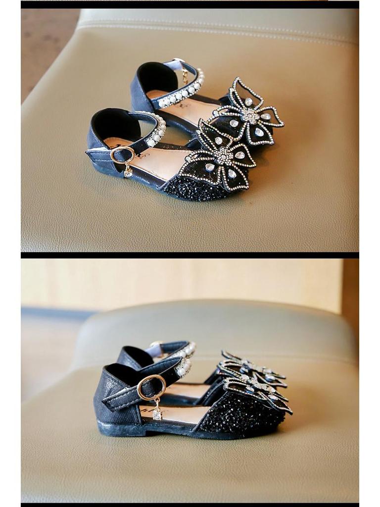 Весна/Лето 2025 Корейские сандалии-принцессы с бантом для девочек – Танцевальная обувь с пайетками