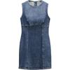 Solid Color Waist-Cinched Round Neck Short Denim Sleeveless Dress Women Dresses Blue 8727280-400