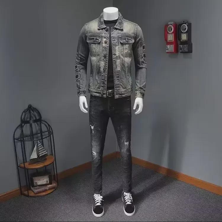 Мужская 2023 Marvel Venom Slim Ripped Denim Motorcycle Jacket - Ретро Европейский и Американский Стиль