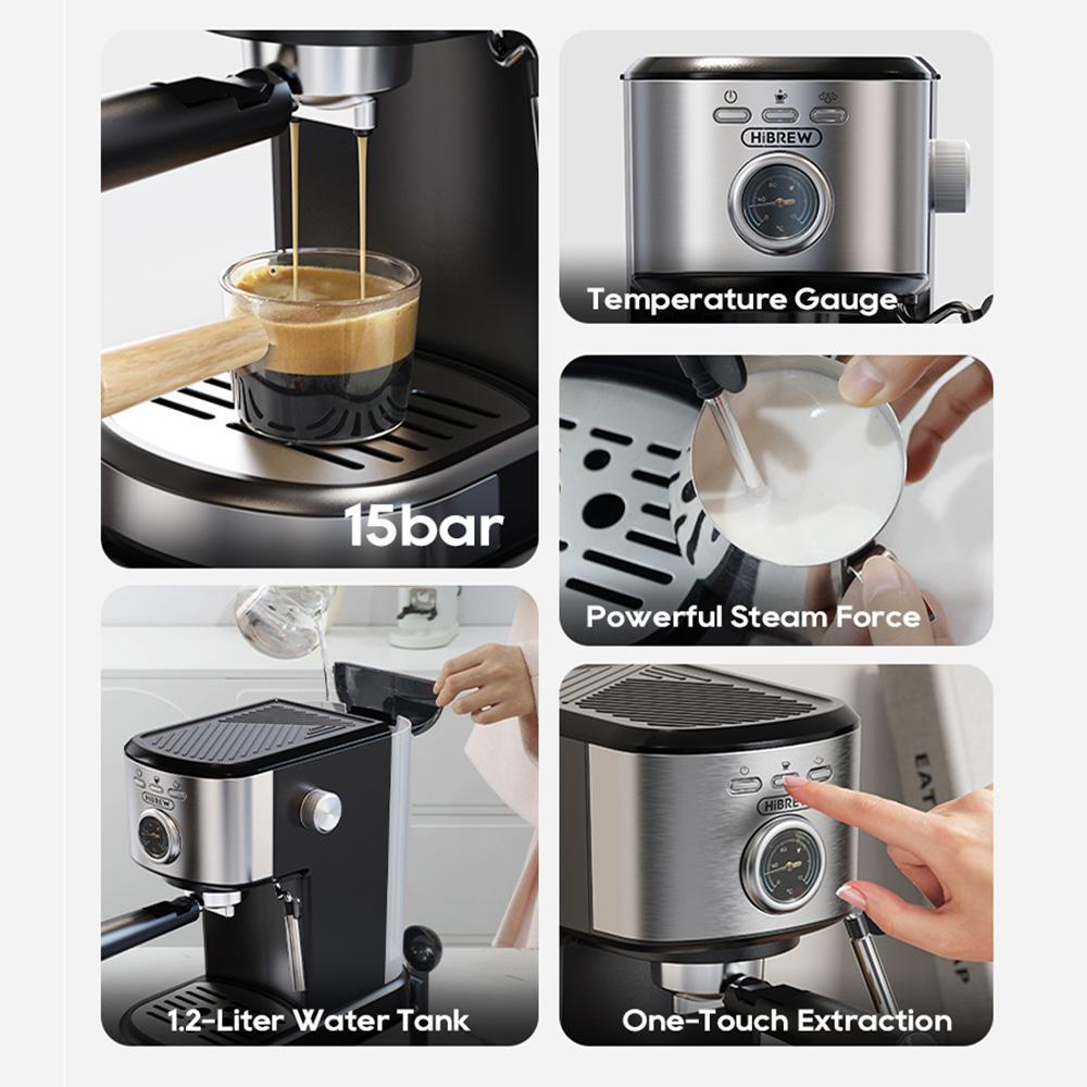 HiBREW Полуавтоматическая кофемашина H5A, резервуар для воды 1,2 л, 15 бар и Smart Brew