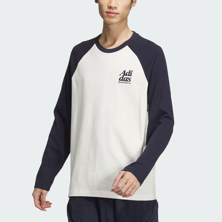 Adidas Повседневная футболка с длинным рукавом и небольшим логотипом, вышитая в стиле пэчворк, мужские топы Legend-Ink-Blue JI6851