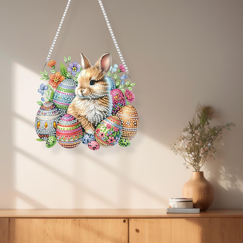 Acrylic Special Shape Easter Egg 5D DIY Diamond Painting Dots Pendant Rhinestone Diamond Art Pendants for Garden Window Decor