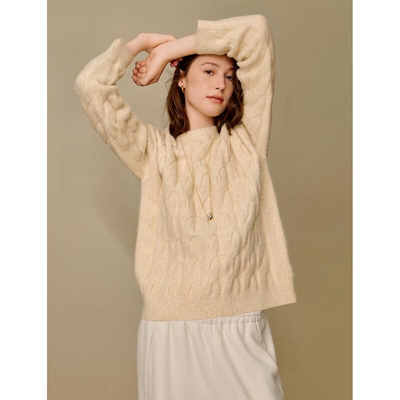 INMAN Women's Brushed Cable Knit Pullover Sweater