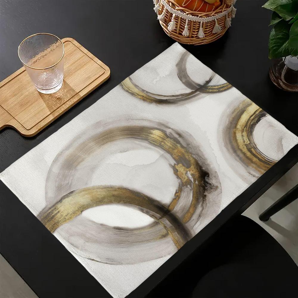 Contours of Tranquility pattern Print Linen Dining Table Mats Kitchen Placemat 30X45cm Coasters Pads Bowl Cup Mat