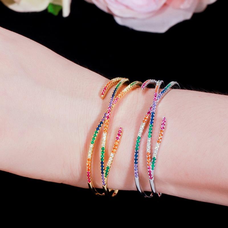 S0155 Креативный женский открытый браслет с микро-инкрустацией цветным цирконом 3A