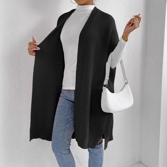 Женский однотонный вязаный свитер-жилет, повседневный кардиган свободного кроя, куртка, осенне-зимнее вязаное пальто-жилет