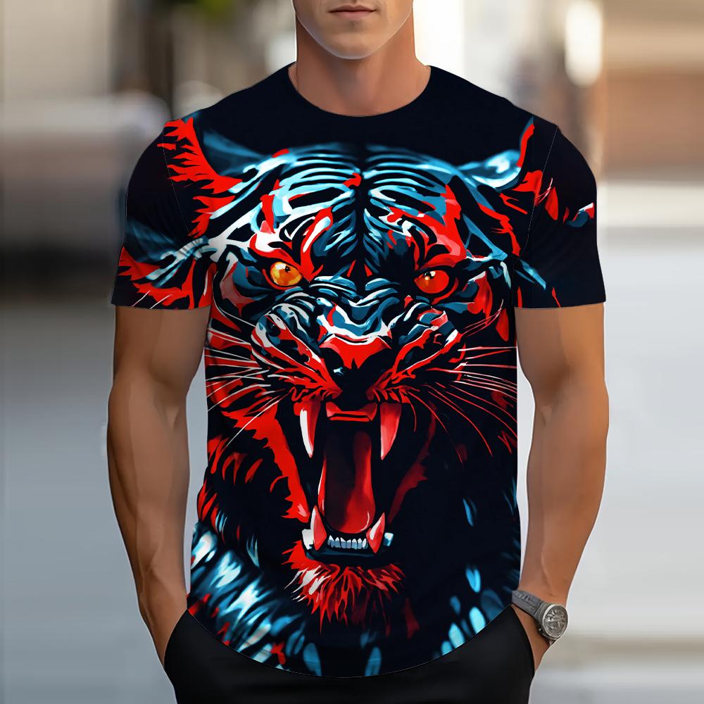 Lion Animal Pattern 3D Print Men Streetwear Hip Hop Short Sleeve Oversized Tees Harajuku Y2k Tops
