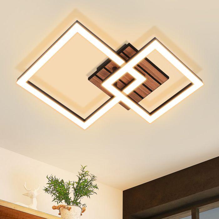 Plafonnier - NETTLIFE - 14 W 3000 K - Noir & bois - LED intégrée - Design moderne