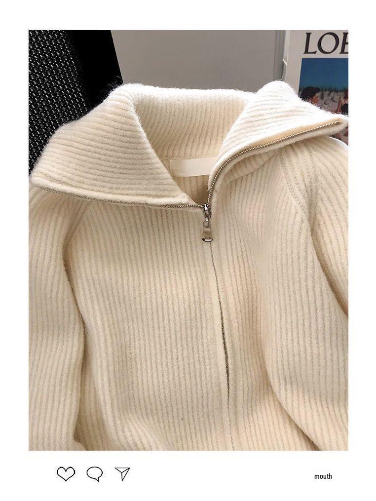 Women's Autumn/Winter Double Zipper Knit Cardigan - High Neck, Thickened Sweater Coat