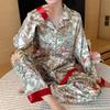 Ice Silk Women's Mori Style Long Sleeve & Pants Floral Pajama Set