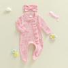 Citgeett Spring Newborn Baby Girl Fall Romper Waffled Bow Print Long Sleeve Zipper Footed Jumpsuit Headband Clothes
