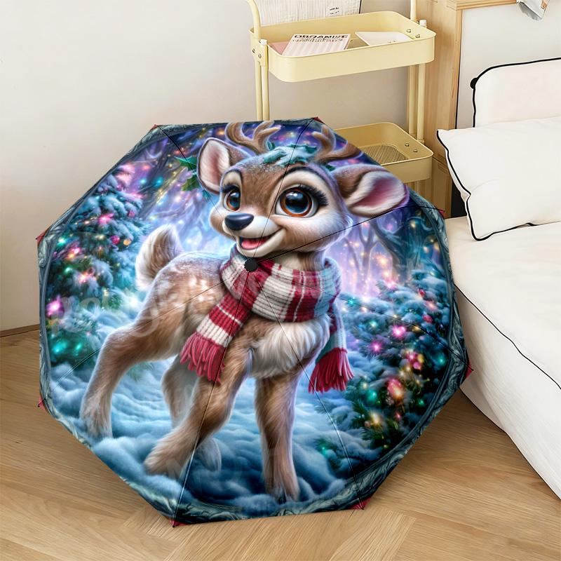 Christmas gifts, bells, Santa Claus, snowman, Christmas tree umbrella, home essential, wrought iron tri-fold portable all-season outdoor umbrella H27
