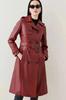 Women Leather Lambskin Genuine Trench Coat Dark Stylish Casual Soft Red Handmade