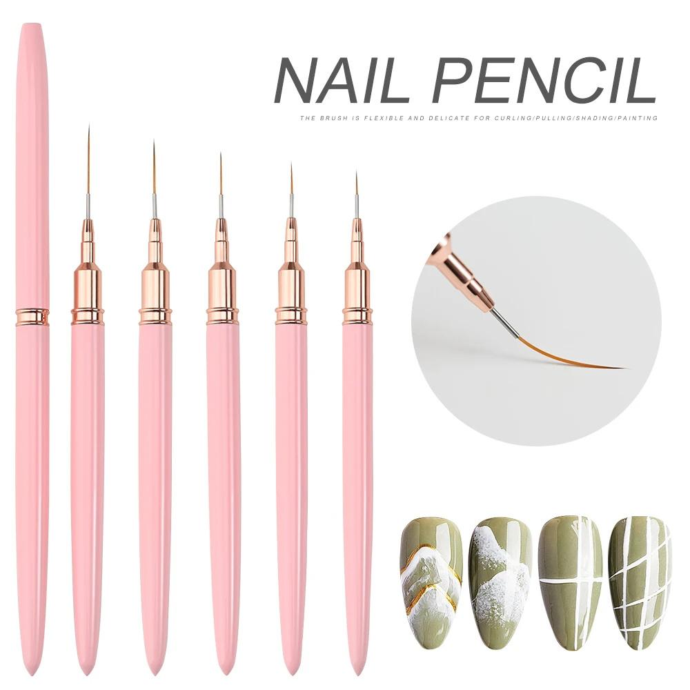 5pcs Nail Art Pen Set Brushes Set Elongated Lines Striping Drawing UV Gel Painting Nail Design Pen Professional Manicure Tool