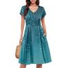 Womens Summer Dress Short Sleeve V Neck Short Dresses Fashion Casual Flowy A Line Swing Sundress With Pocket