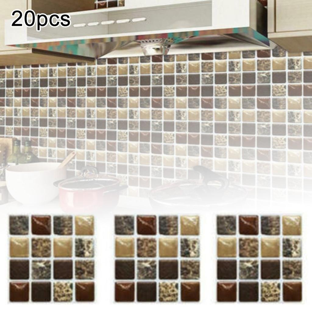 Self-Adhesive Mosaic Tile Stickers Waterproof Home Kitchen Wall Decal Decoration
