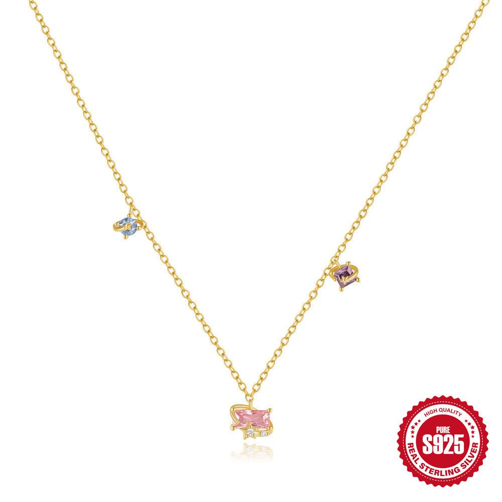 Простая цепочка на ключицу из цветного циркония Silverwind Candy Starry Sky Series S925