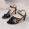 Летние Универсальные Сандалии с Открытым Носком и Круглым Носком на Тонком Ремешке Женские Новые Износостойкие Мягкая Кожа Модный Ремешок Высокий Каблук