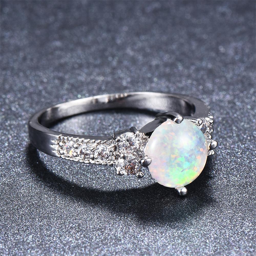Классические кольца с четырьмя когтями и круглым камнем из белого огненного опала для женщин, винтажное цветное обручальное кольцо, помолвочное обещание, ювелирные изделия, подарки