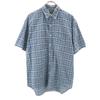 Old Check Pattern Short Sleeve Seersucker Shirt L Blue and Navy Men's Used