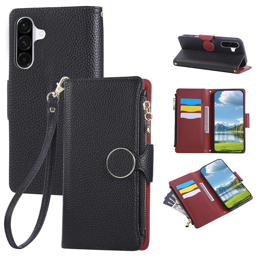 Чехол-кошелек на молнии из кожи для Samsung Galaxy S25+/S24+ с ремешком на запястье