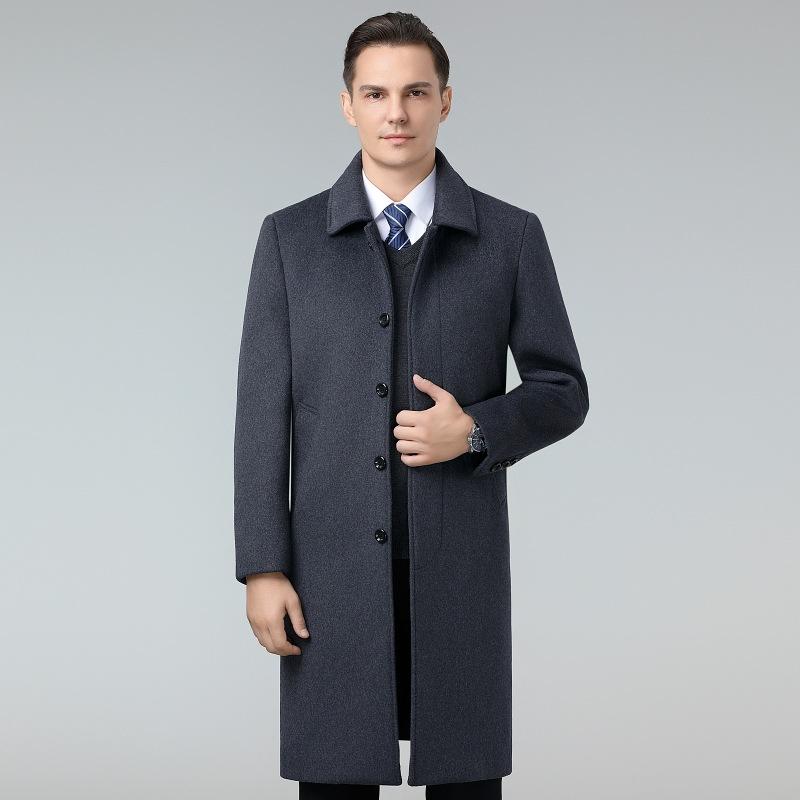 Autumn and Winter Wool Coat Men's Medium and Long Middle-aged Dad's Lapel Woolen Coat