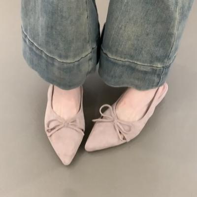 Босоножки с бантом, женские, с открытой пяткой, с мелким вырезом, с нежным ветреным темпераментом, с острым носком, на танкетке, маленькие одинарные туфли