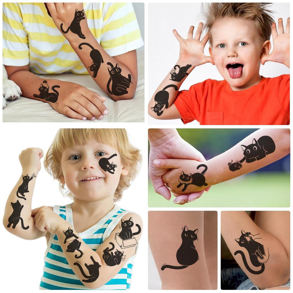 Новые мультяшные наклейки-татуировки серии «Маленький черный котенок» Водонепроницаемые Подарок для вечеринки Веселые DIY Забавные для лица