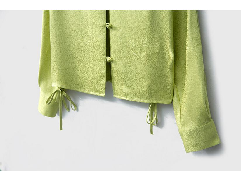 22 Муми Двухслойный шелковый креп «Бамбуковые тени на ветру» Кардиган-рубашка с длинными рукавами-дольман и кулиской