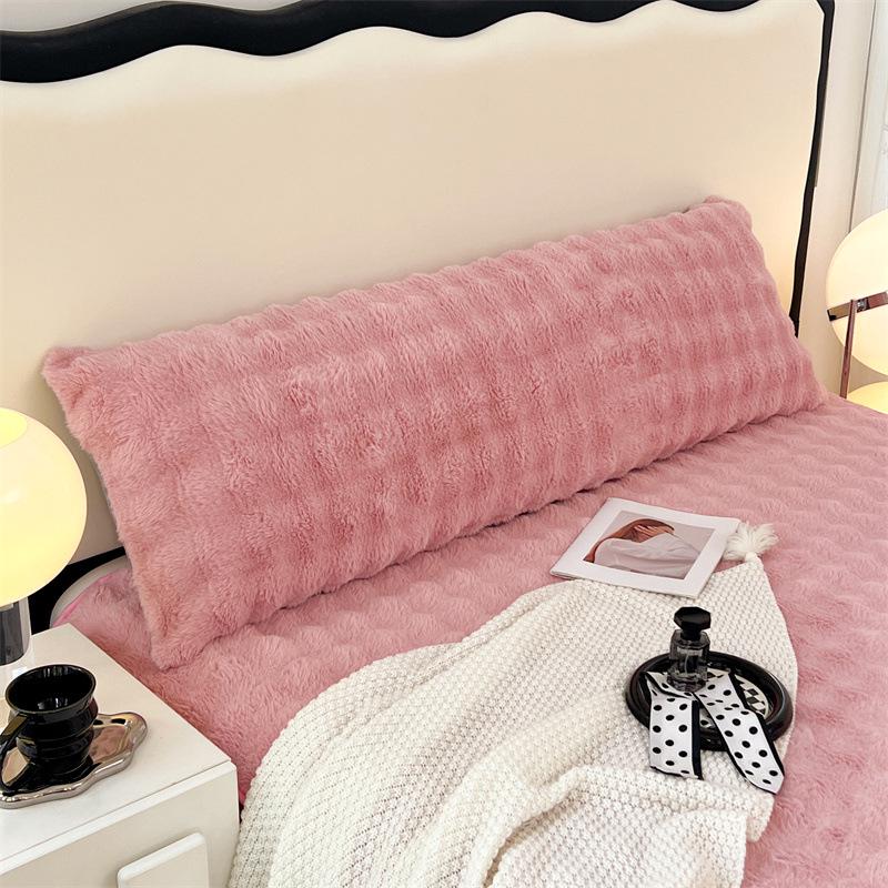 Плюшевая наволочка на длинную подушку из искусственного кроличьего меха - Двусторонняя наволочка из молочного велюрового флиса