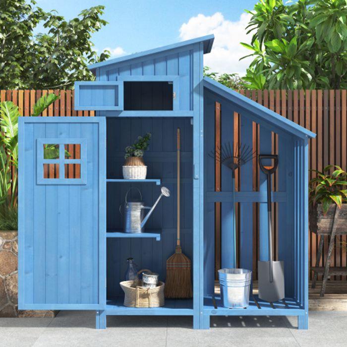 Abri à outils - MUVOE - 124x46x174 cm - Bois massif - Couleur bleu - Étanche