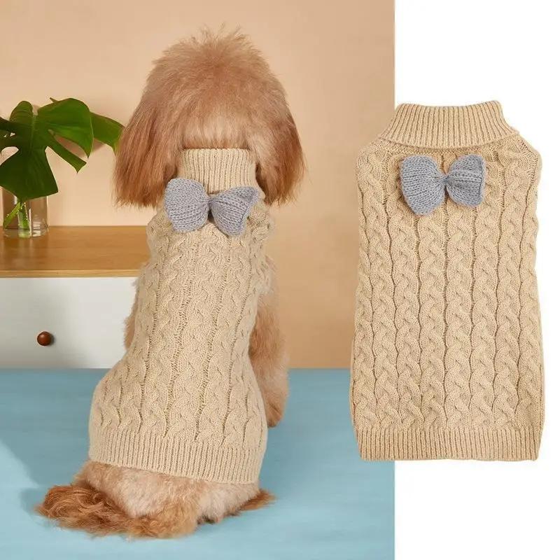 Свитер с высоким воротником для питомца, однотонный свитер с кручеными жареными кусочками теста, вязаный многоцветный, удобный, на осень, зиму, на Рождество, для питомца