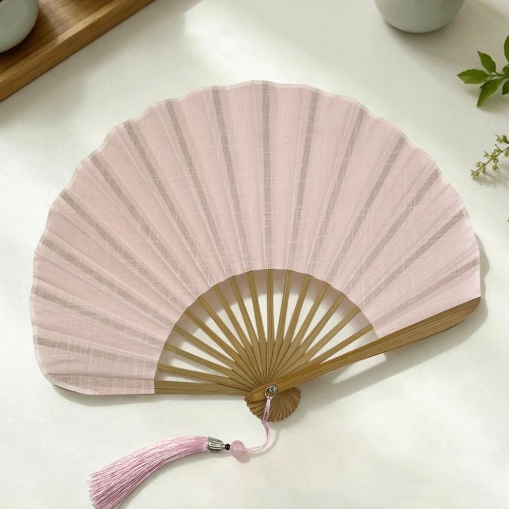 Bamboo Frame Folding Hand Fan Cotton Linen Cloth Retro Handheld Fan Dance Fan Chinese Style