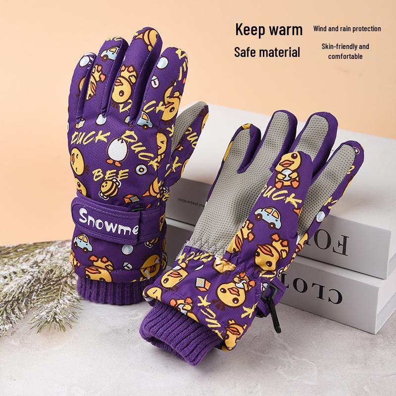 Детские водонепроницаемые лыжные перчатки - Теплые, ветрозащитные, нескользящие, на хлопковой подкладке из флиса для мальчиков и девочек