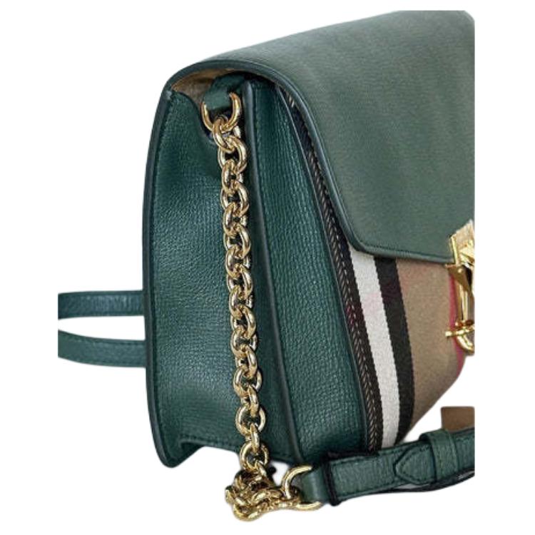Burberry Check Print Flap Closure Small Calfskin Crossbody Shoulder Bag Women bags Green 80801611