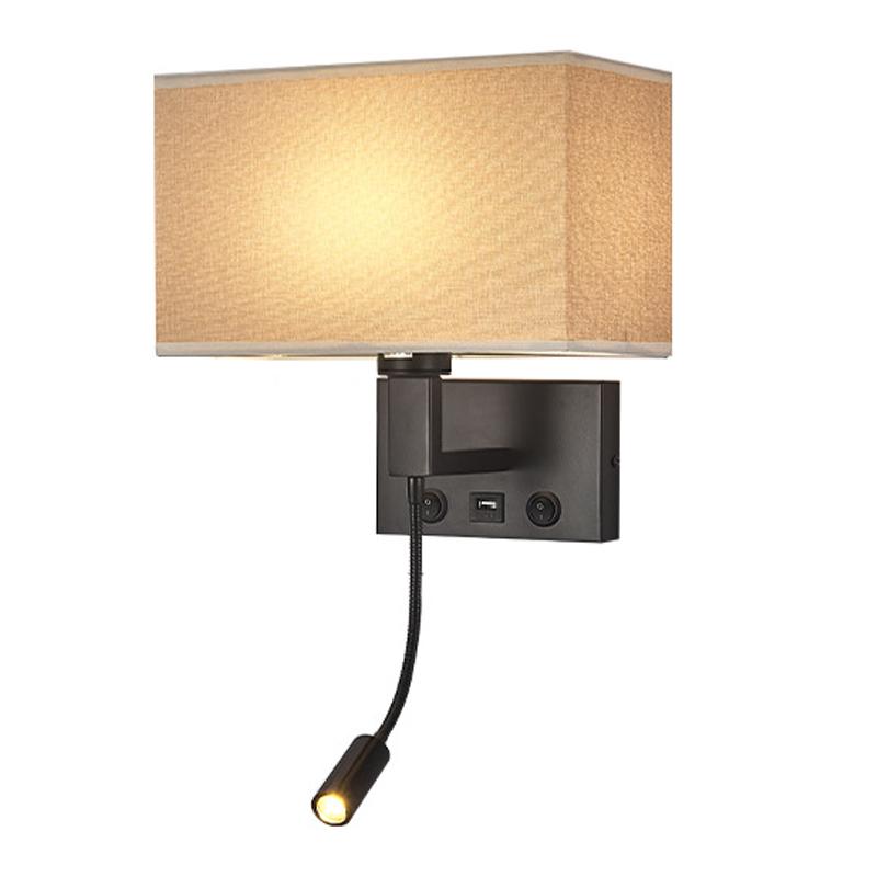 3104 5 Вт прикроватный настенный светильник для коридора со светодиодным светильником на гибкой ножке и портом USB - черный / коричневый плафон / белый свет