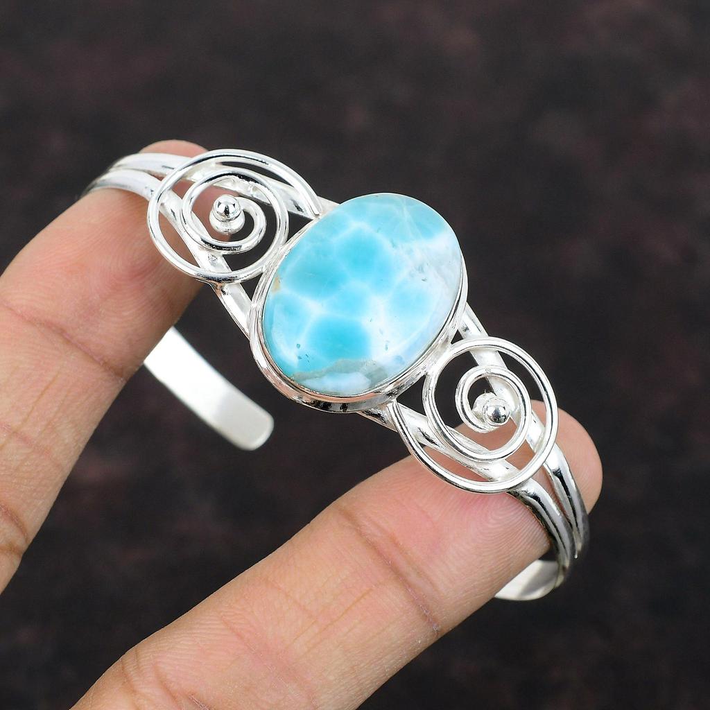 Браслет-манжета Larimar, стерлинговое серебро 925 пробы, браслет, ювелирные изделия из драгоценных камней, регулируемый браслет, браслет-манжета ручной работы, подарок для мамы, элегантные ювелирные изделия