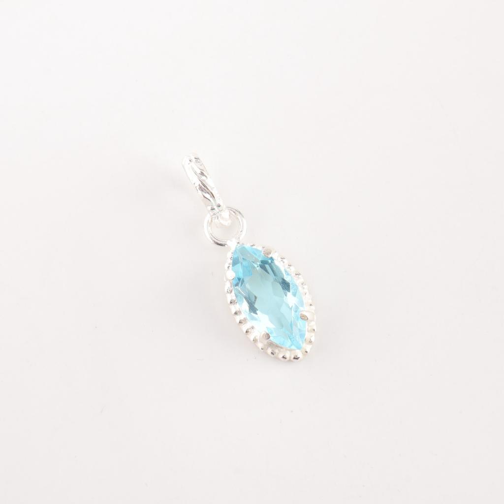 Драгоценный камень Голубой Топаз Небо 925 Стерлинговое Серебро Ювелирные Изделия Ручной Работы Женский Кулон 1.2" PP-59-2