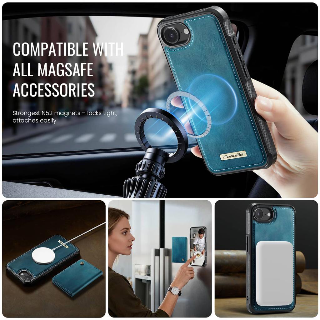 Для iPhone 17e Магнитный Кошелек 2-в-1 Съемный Держатель для Карт с RFID-блокировкой Подставка Ударопрочный Чехол-книжка из Искусственной Кожи