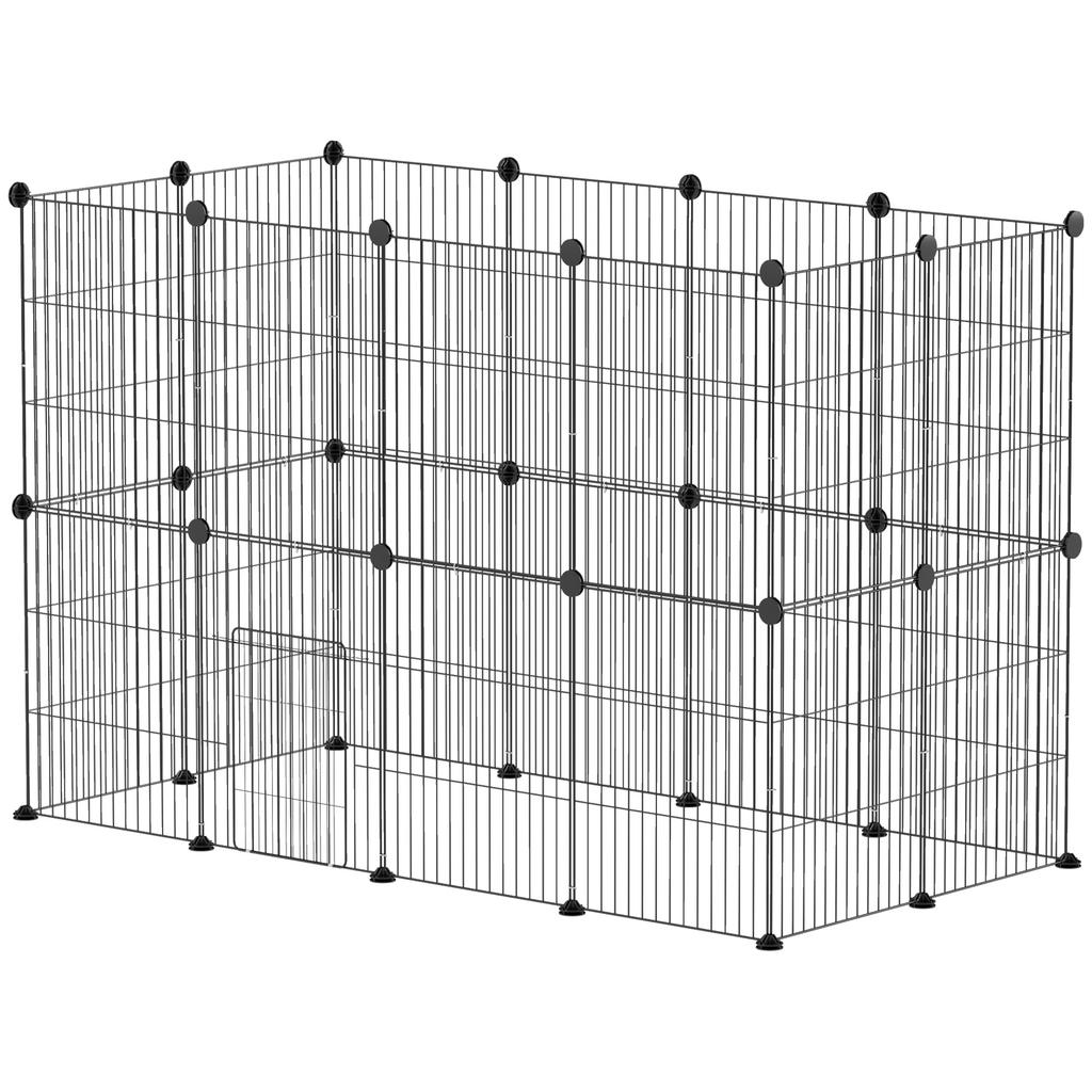 Modular animal enclosure/playpen for small animals, 24 panels for rabbits, steel mesh, 120 x 60 x 80 cm, black
